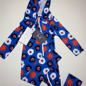 Lake Label Hooded One-Piece Swimsuit - Blue, Red, White